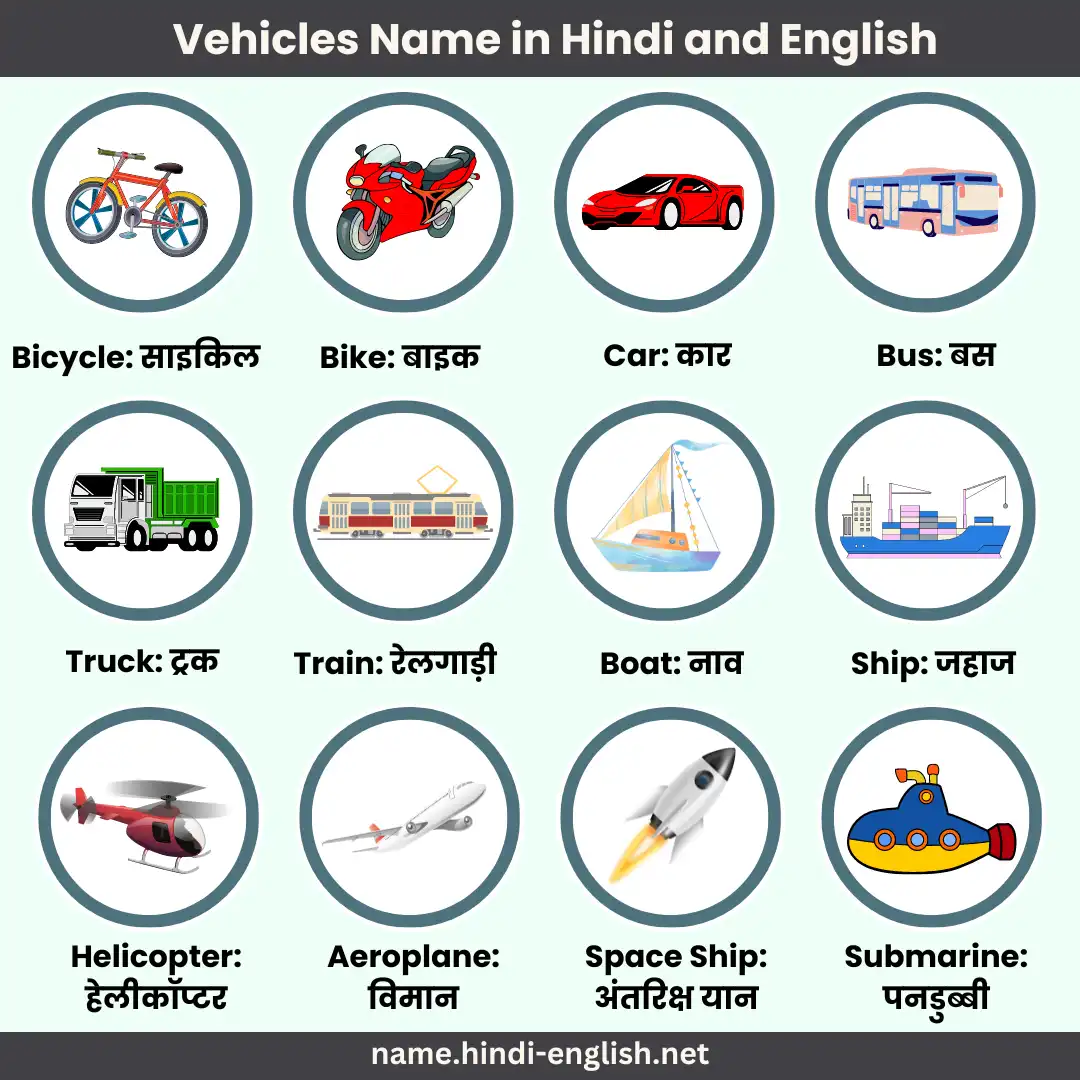 vehicles name in hindi and english with pictures